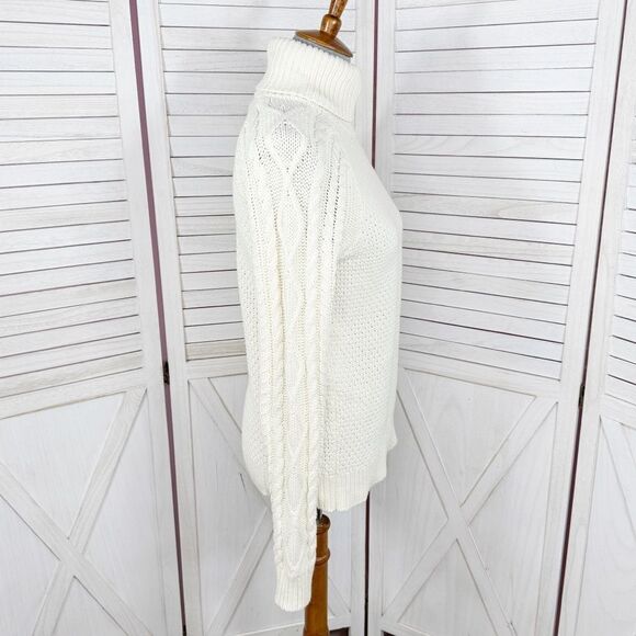 Lauren Ralph Lauren Waffle Cable Knit Turtleneck Sweater Cream Large Fisherman - Picture 3 of 11